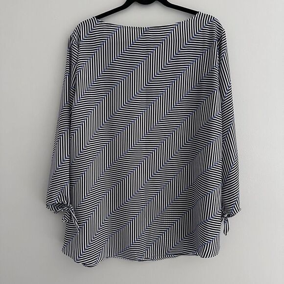 Talbots Chevron Print 2X Tie-Sleeve Blouse - Picture 3 of 9